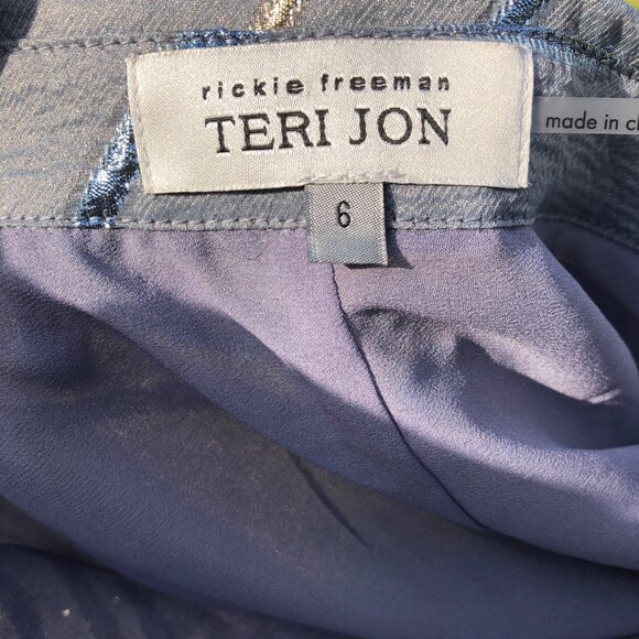 Rickie Freeman for Teri Jon NWT 6 Jacquard Metallic Abstract Dress Gown Blue - Picture 15 of 15